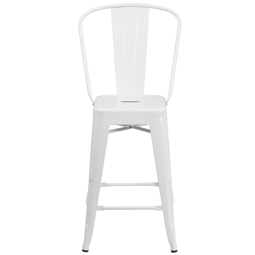 24" White Metal Outdoor Stool