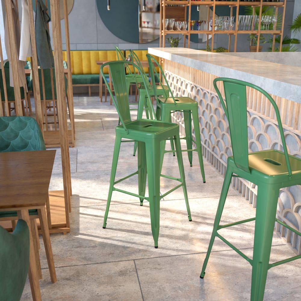 30" Green Metal Outdoor Stool