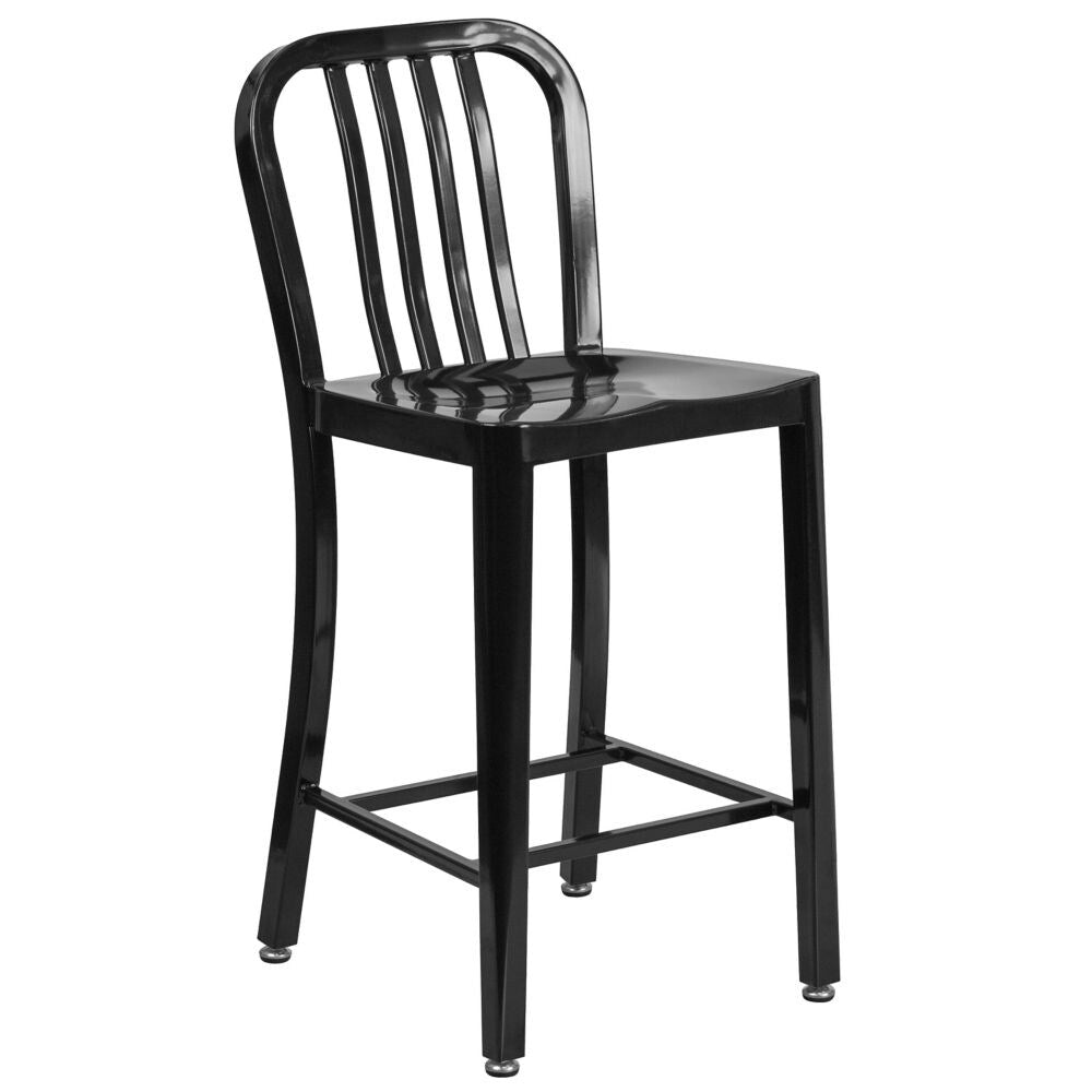 24" Black Metal Outdoor Stool