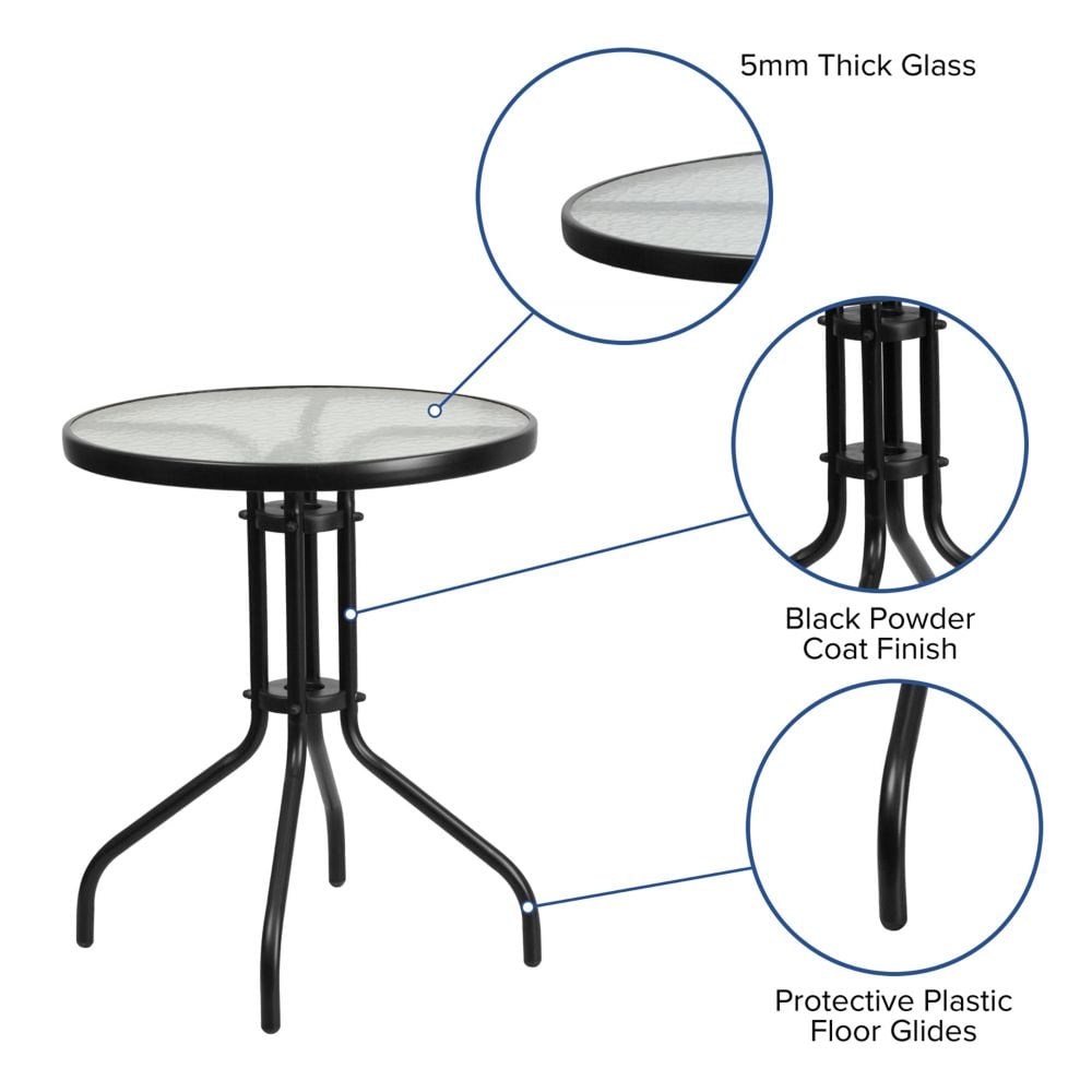 23.75RD Glass Blk Patio Table