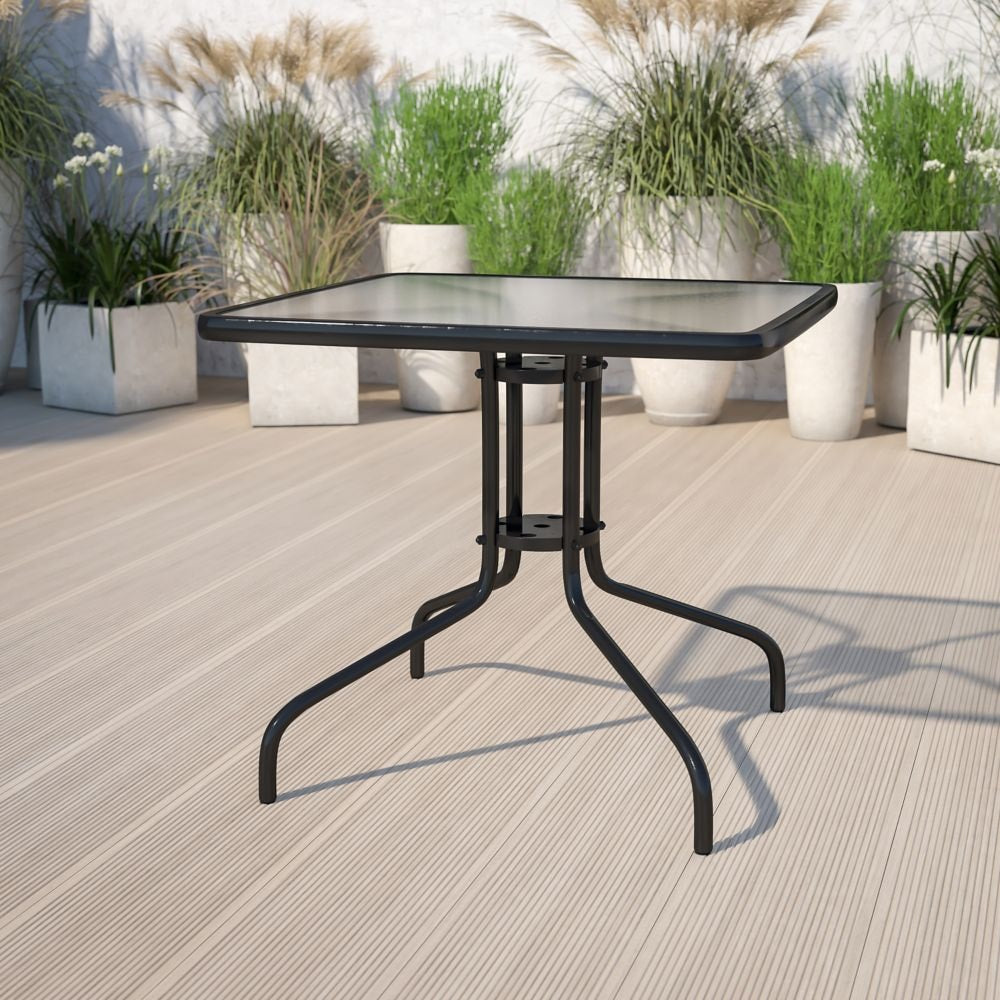 31.5SQ Glass Black Patio Table