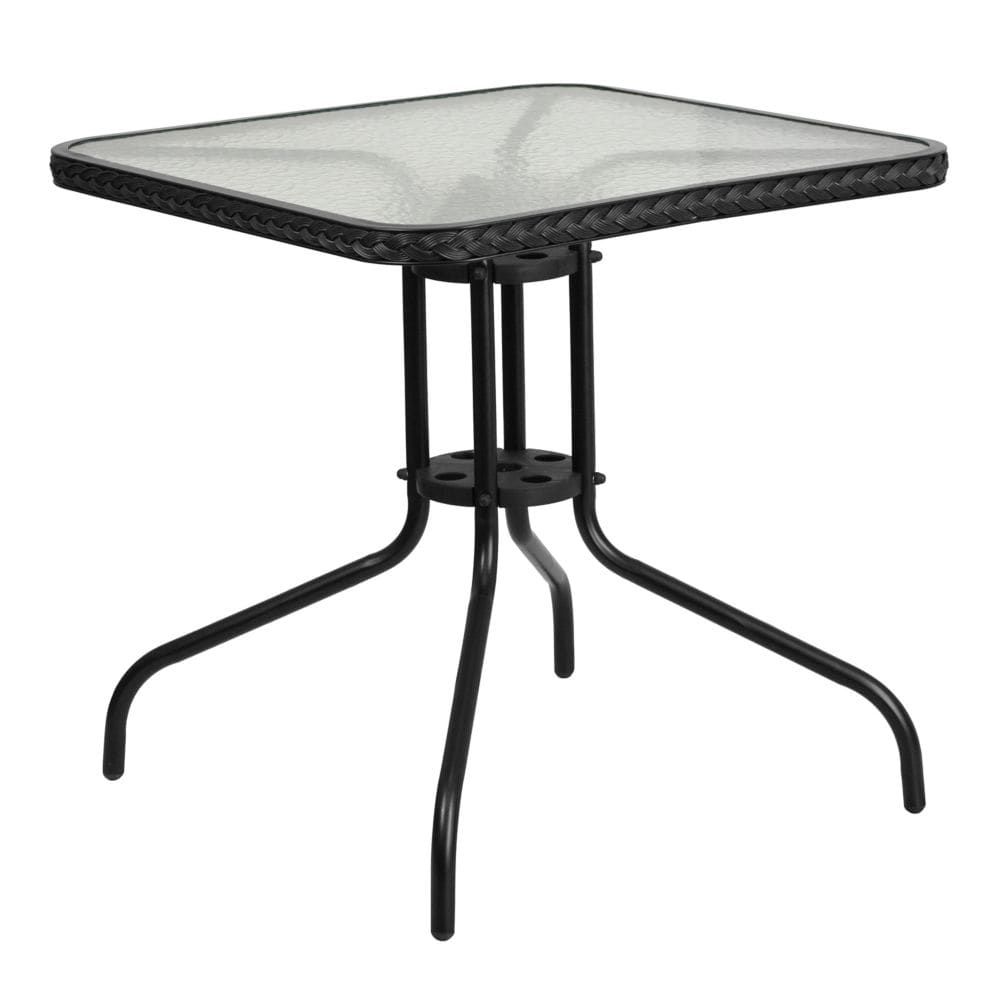 28SQ Glass Table-BLK Rattan