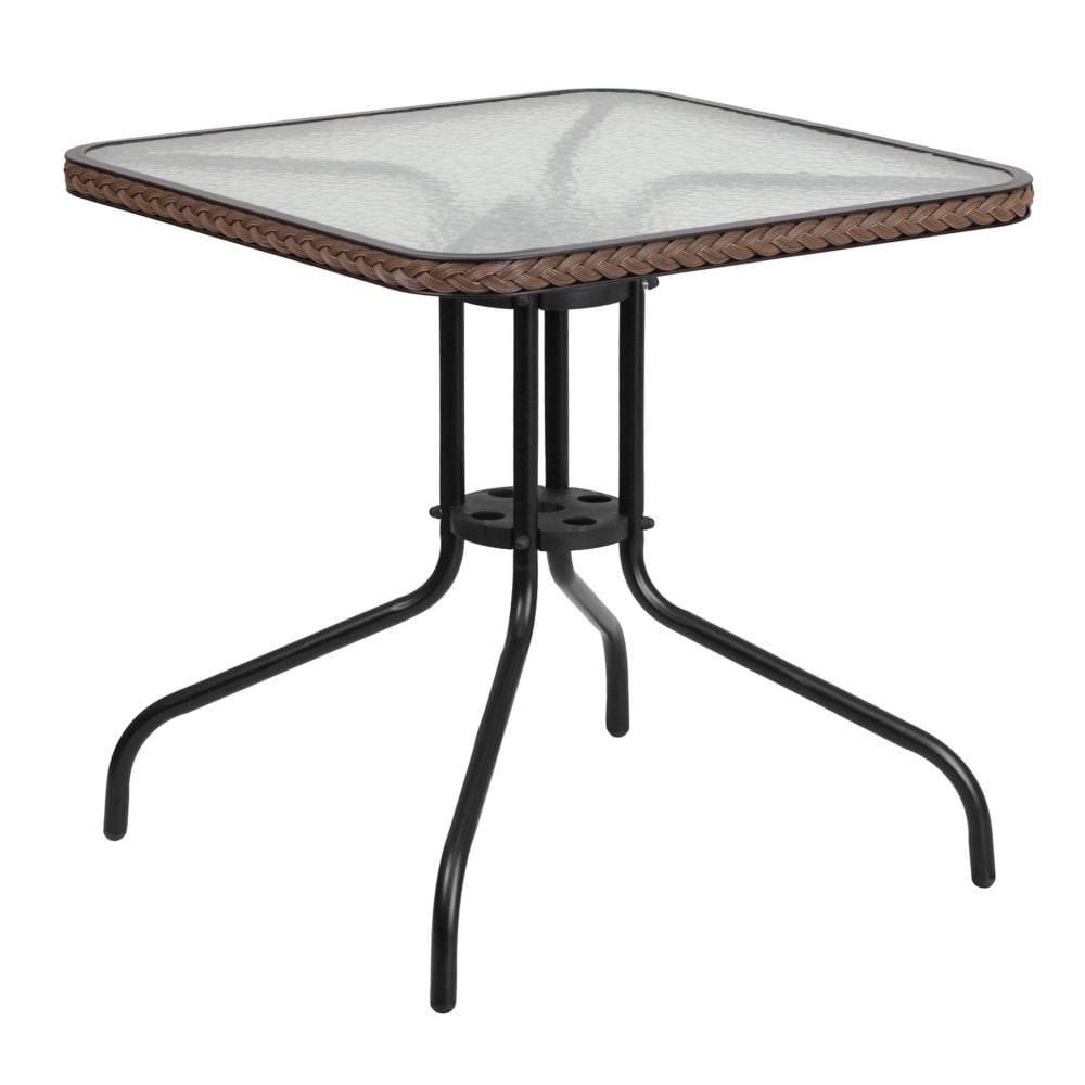 28SQ Glass Table-BRN Rattan