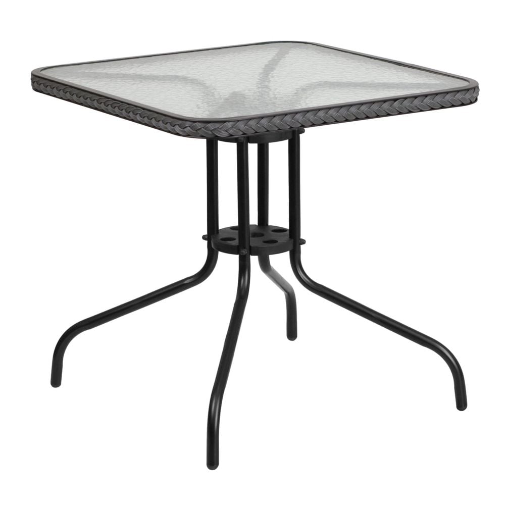28SQ Glass Table-GRY Rattan