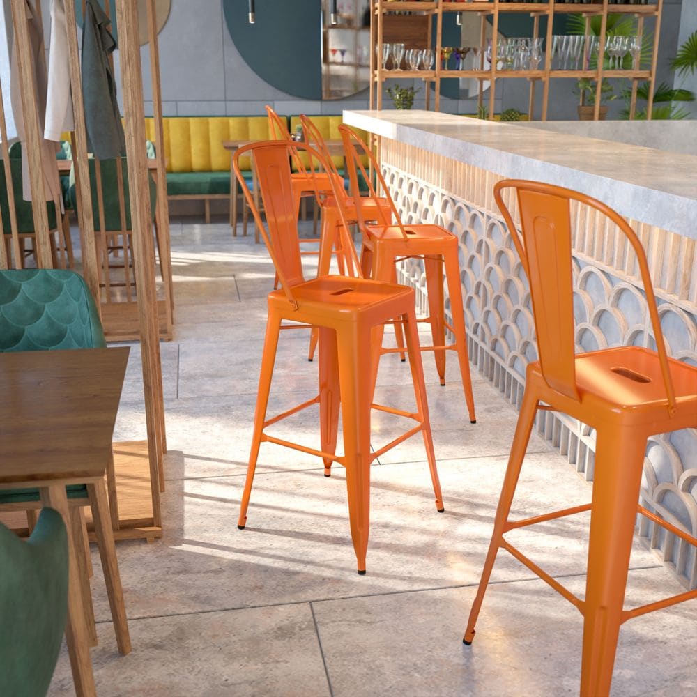 30" Orange Metal Outdoor Stool