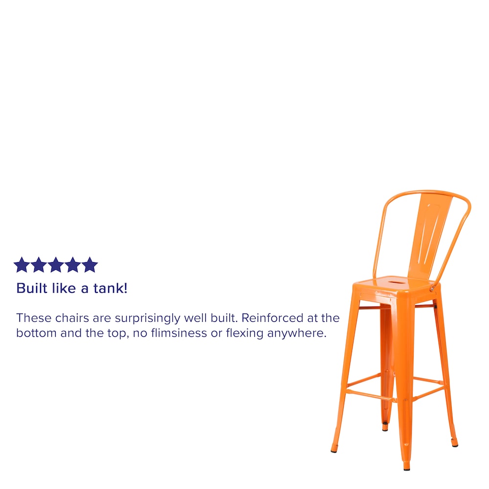 30" Orange Metal Outdoor Stool