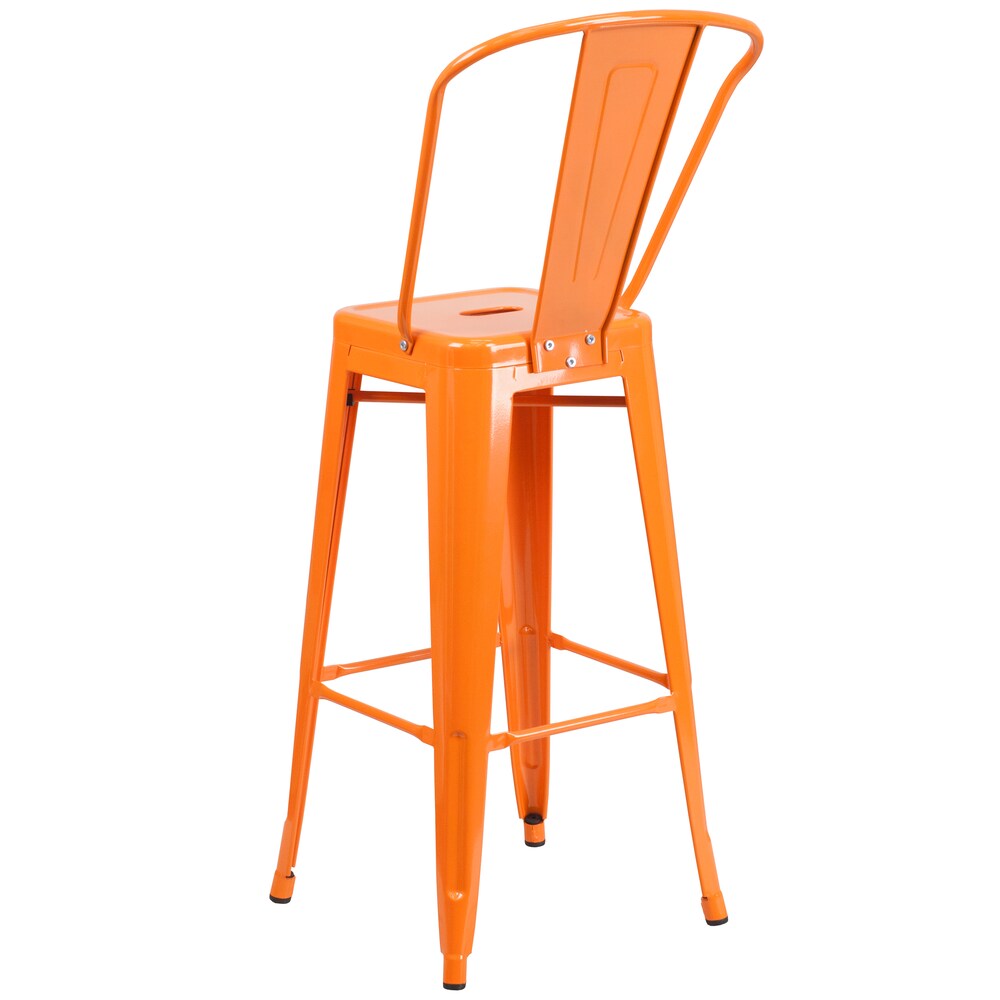 30" Orange Metal Outdoor Stool