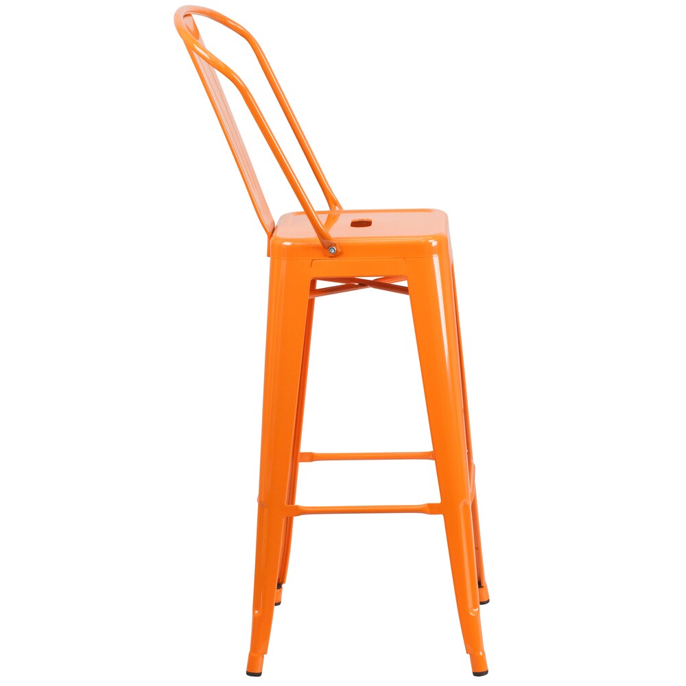 30" Orange Metal Outdoor Stool