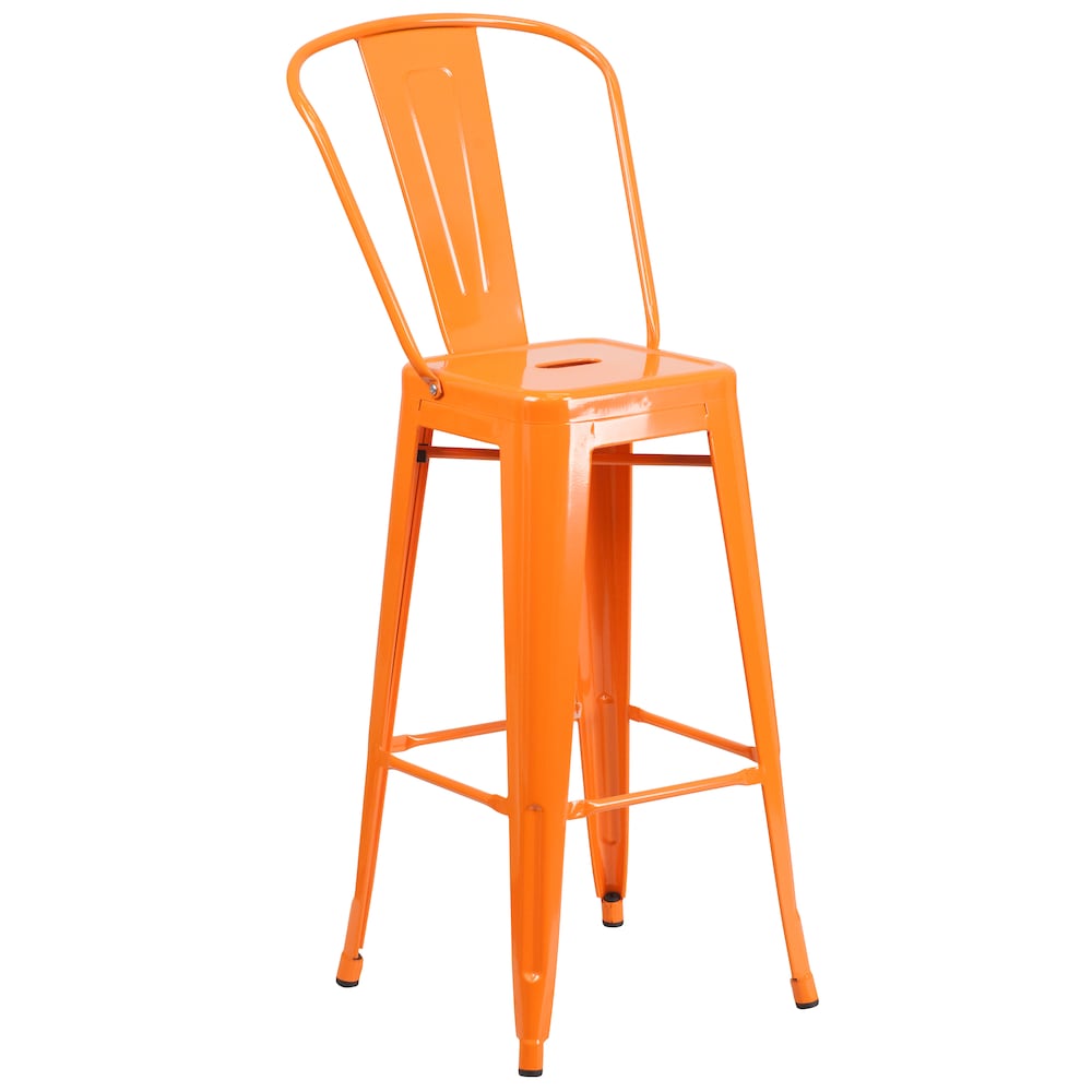 30" Orange Metal Outdoor Stool