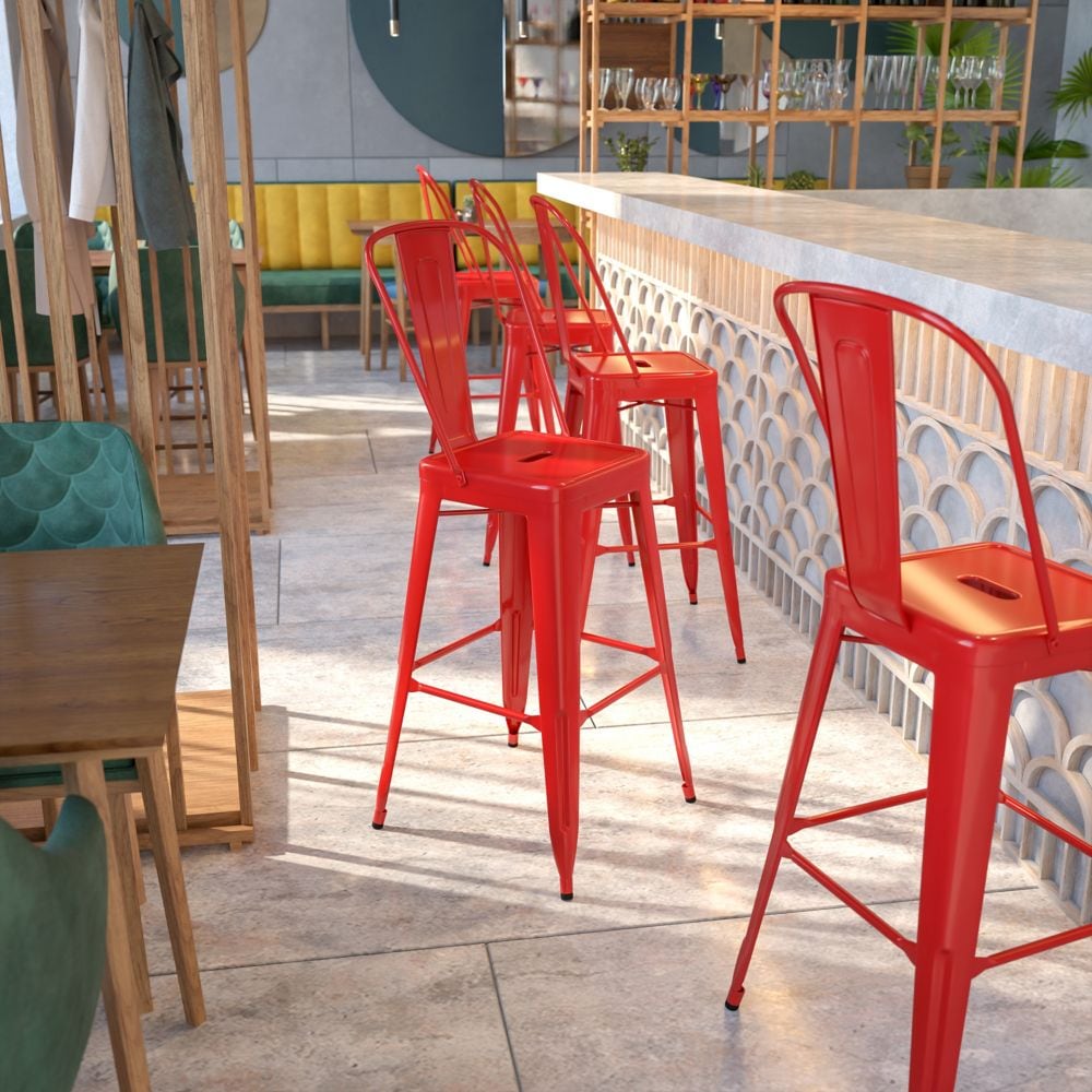 30" Red Metal Outdoor Stool