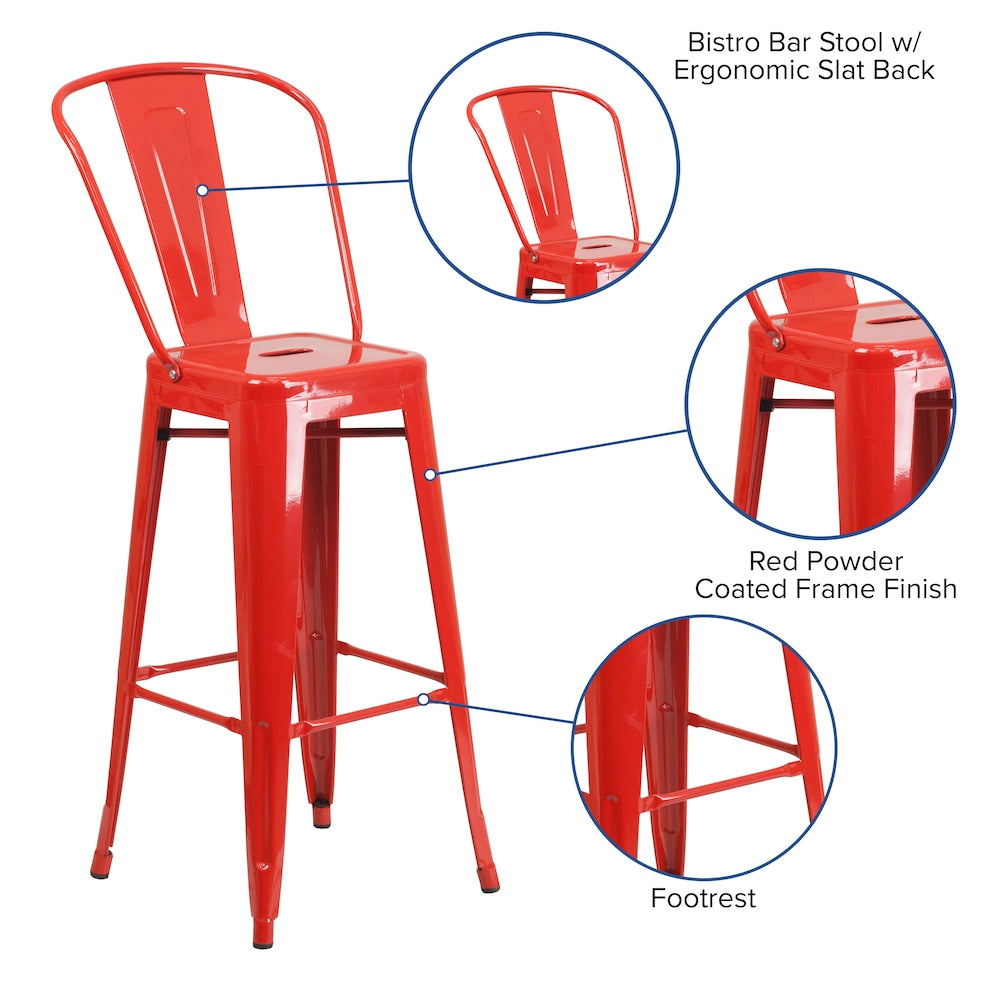 30" Red Metal Outdoor Stool