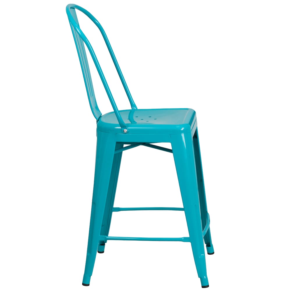 24" Teal Metal Outdoor Stool