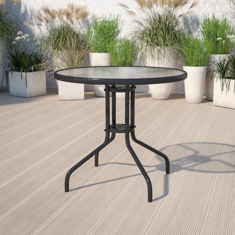 31.5RD Glass Black Patio Table