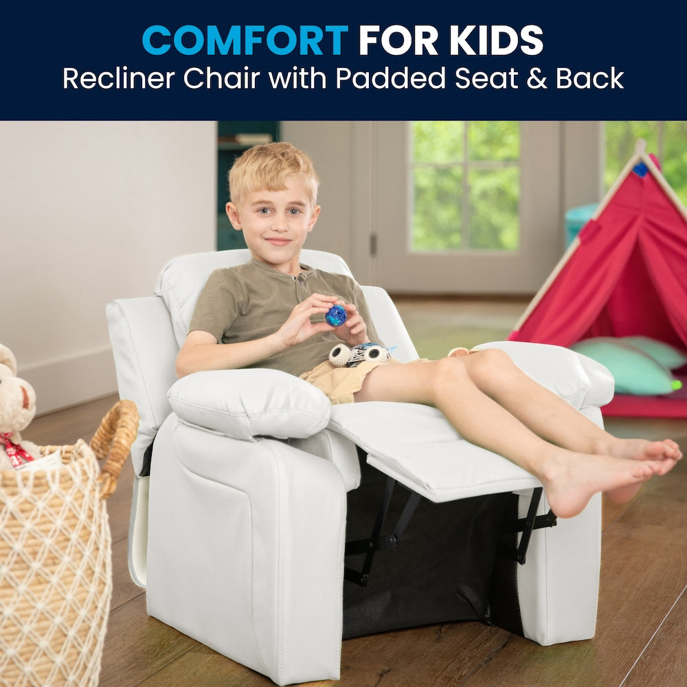 Fauteuil inclinable en vinyle blanc pour enfants