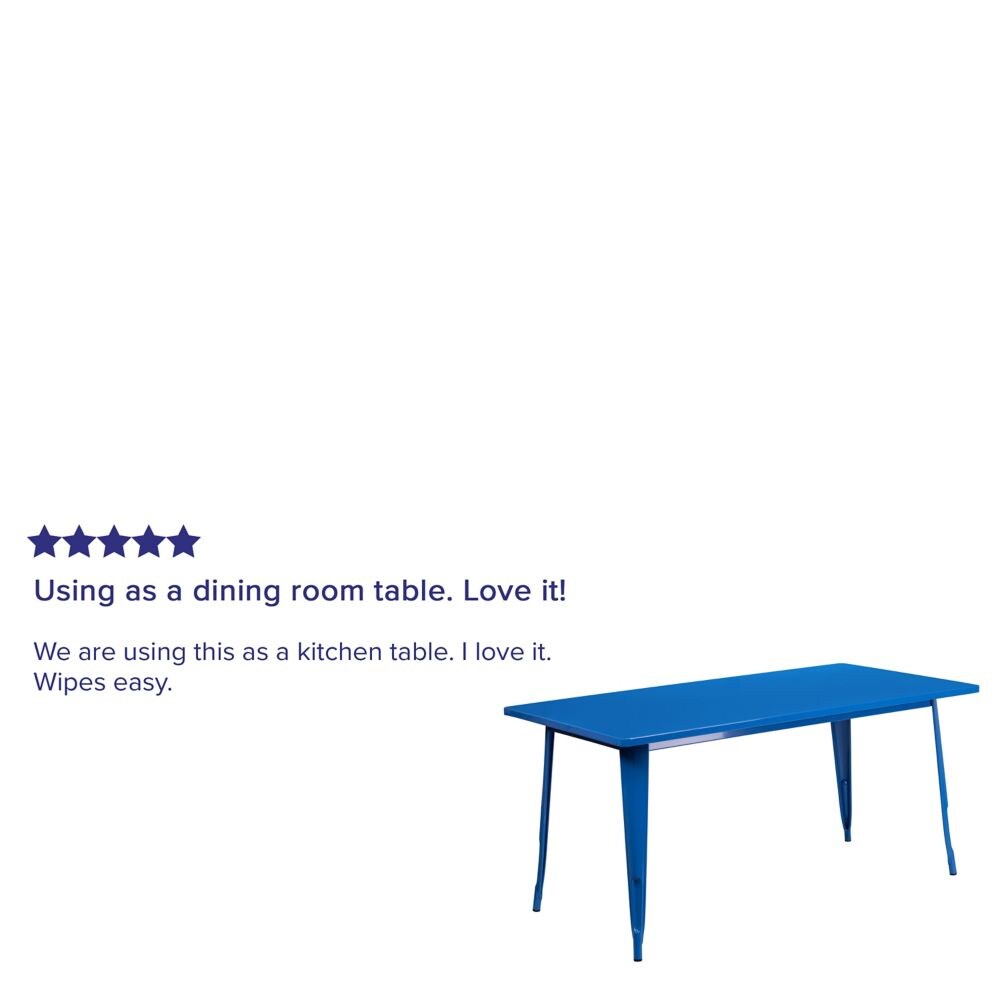 31.5'' x 63'' Rectangular Blue Metal Indoor-Outdoor Table