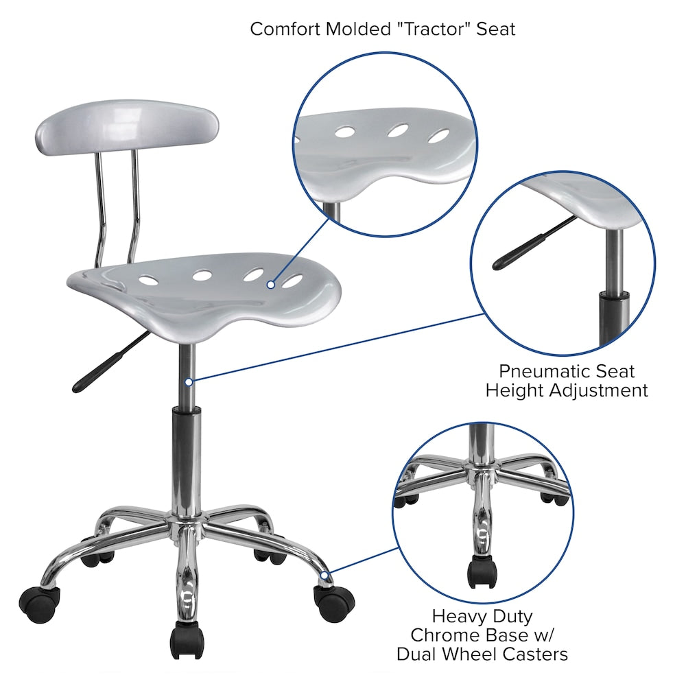 Chaise de travail pivotante en argent et chrome vibrant avec siège tracteur