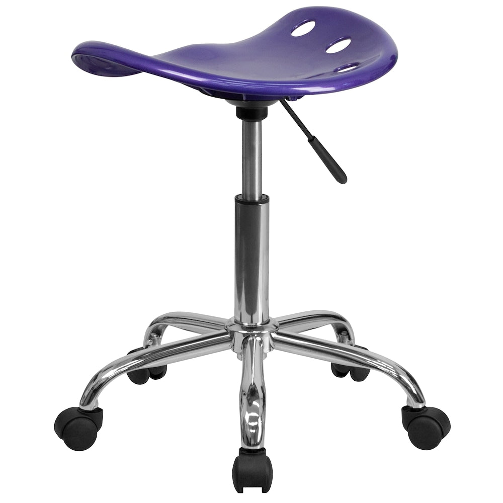 Siège de tracteur violet vibrant et tabouret chromé
