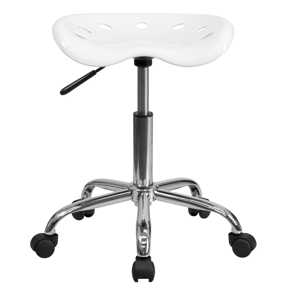 Siège de tracteur blanc vibrant et tabouret chromé