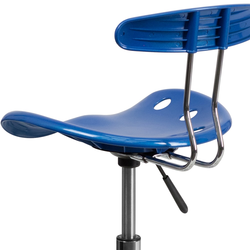 Tabouret de dessinateur bleu vif et chromé avec siège de tracteur