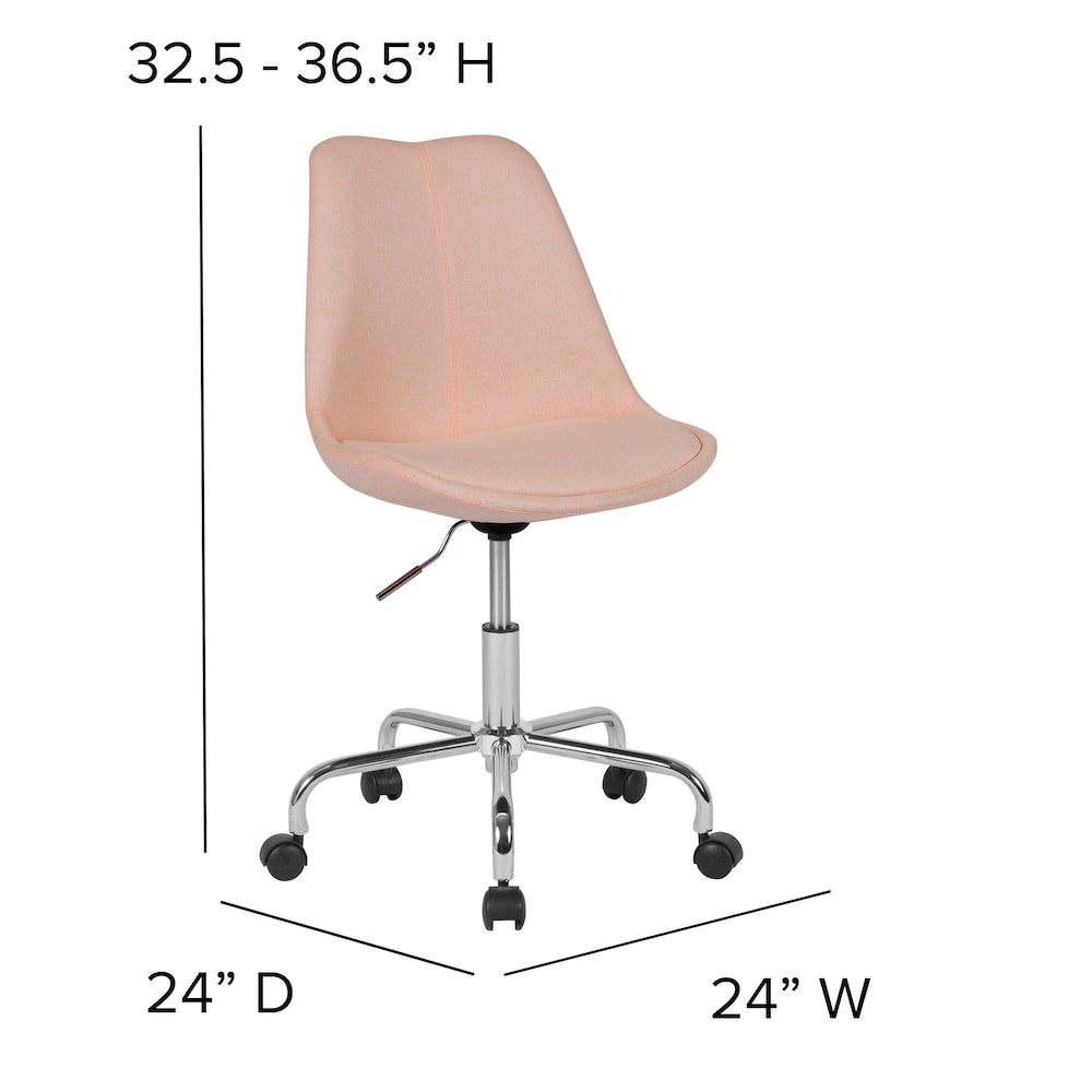 Aurora Series Mid-Back Pink Fabric Task Office Chair with Pneumatic Lift and Chrome Base