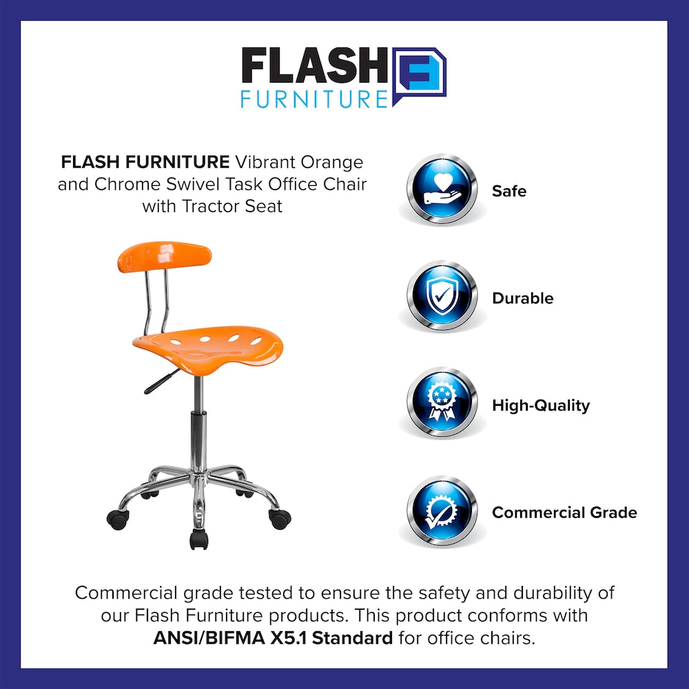 Chaise de travail pivotante orange vif et chromée avec siège tracteur