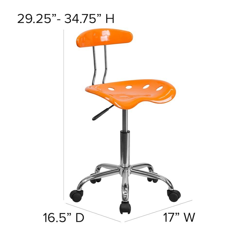Chaise de travail pivotante orange vif et chromée avec siège tracteur