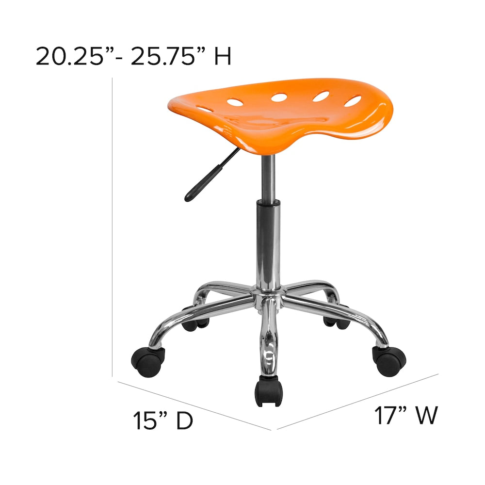 Siège de tracteur orange vif et tabouret chromé