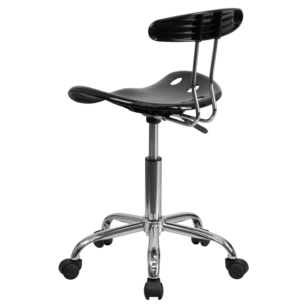 Chaise de travail pivotante noire et chromée vibrante avec siège tracteur