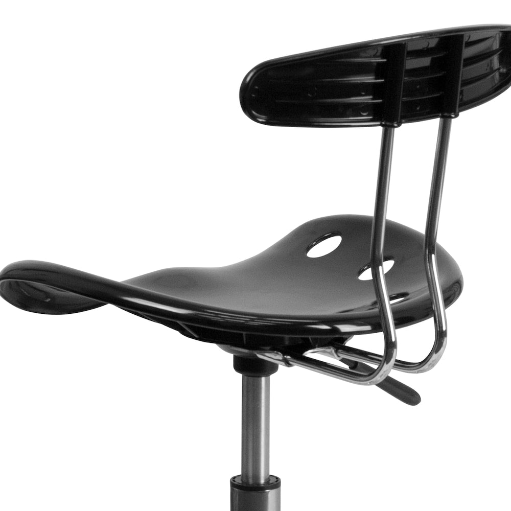 Chaise de travail pivotante noire et chromée vibrante avec siège tracteur