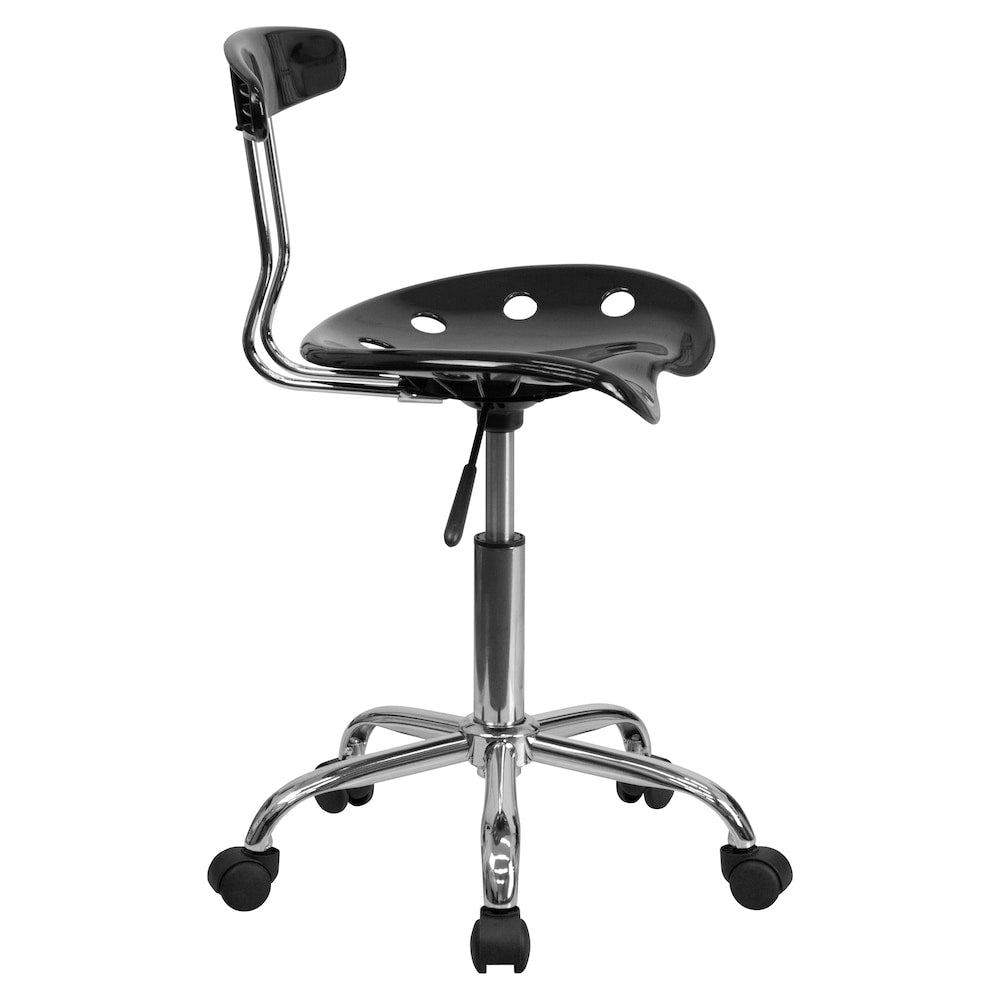 Chaise de travail pivotante noire et chromée vibrante avec siège tracteur