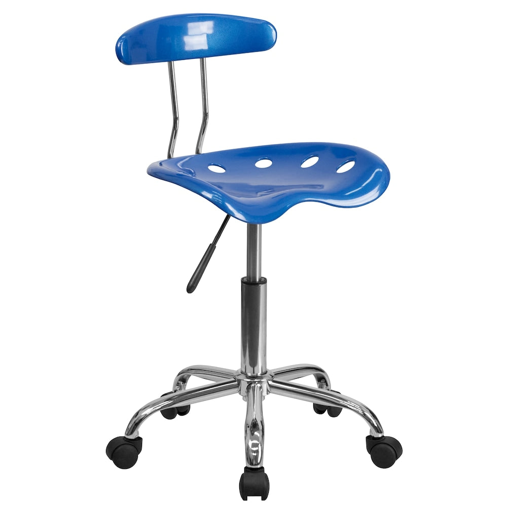 Chaise de travail pivotante bleu vif et chromée avec siège tracteur
