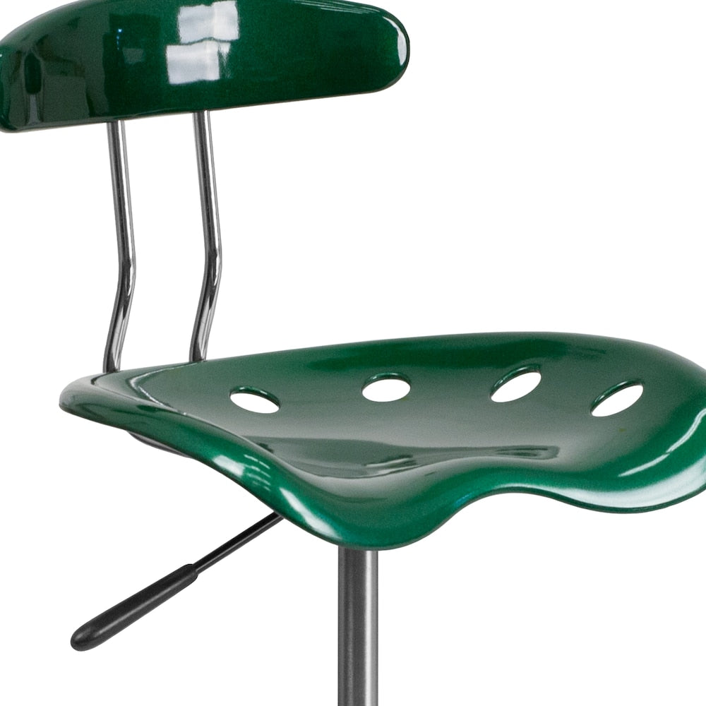 Tabouret de dessinateur vert vif et chromé avec siège de tracteur