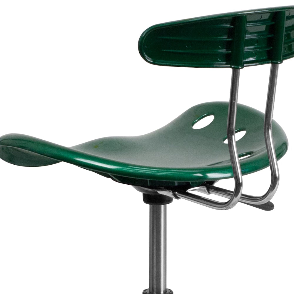Tabouret de dessinateur vert vif et chromé avec siège de tracteur