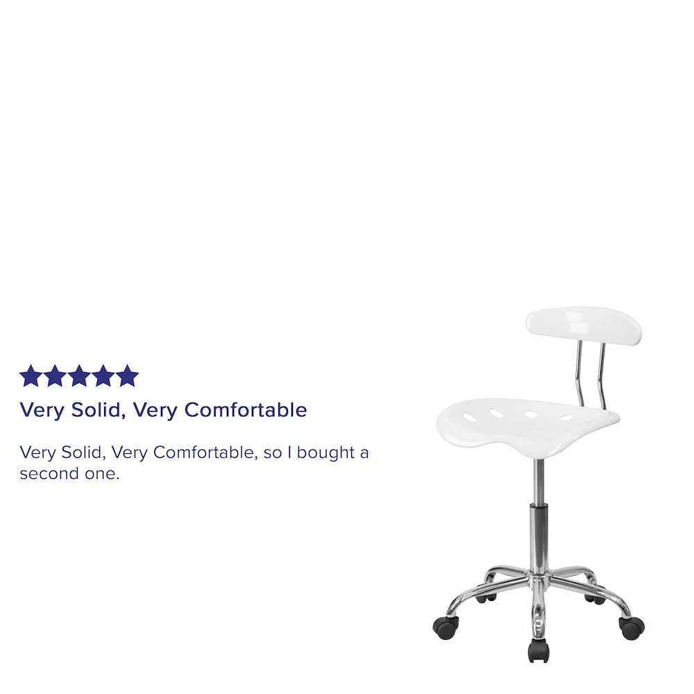 Chaise de travail pivotante blanche et chromée vibrante avec siège tracteur