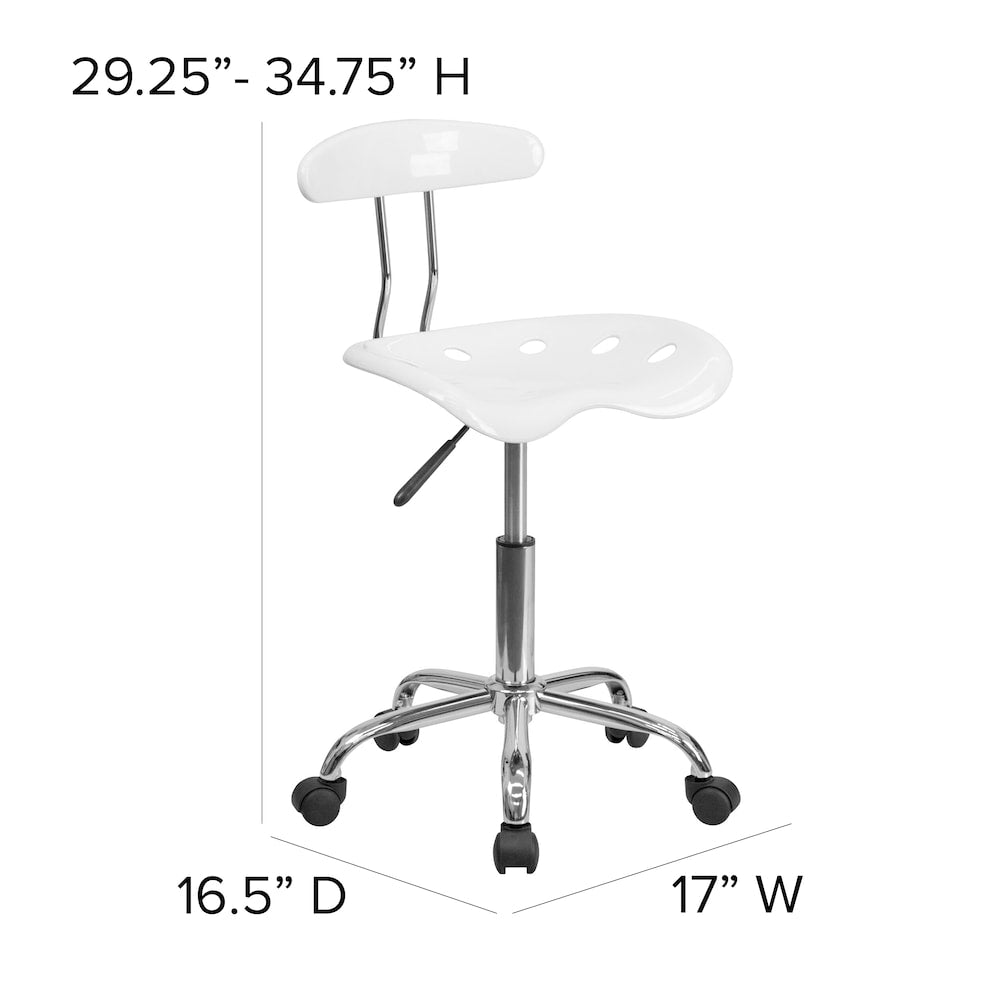 Chaise de travail pivotante blanche et chromée vibrante avec siège tracteur