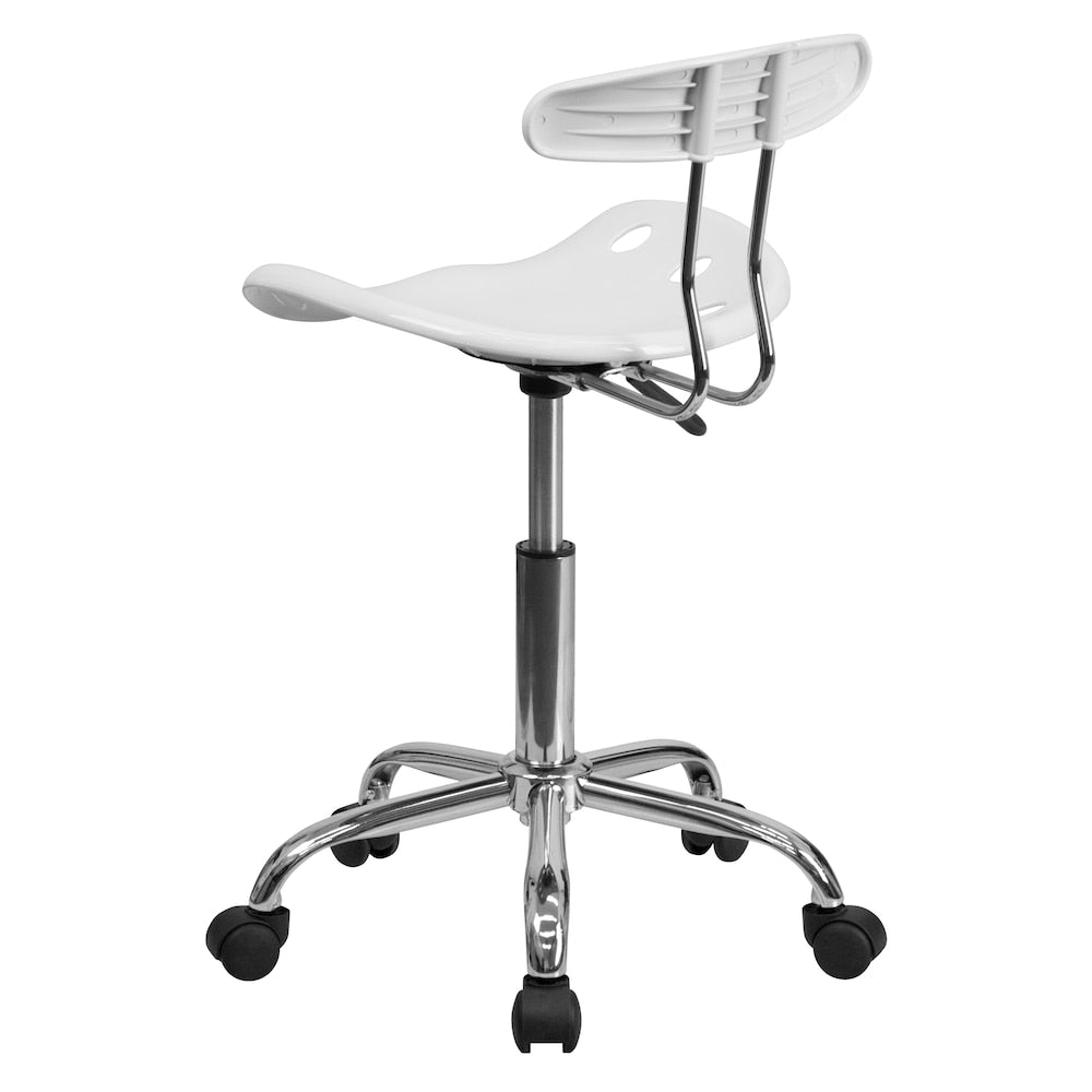 Chaise de travail pivotante blanche et chromée vibrante avec siège tracteur