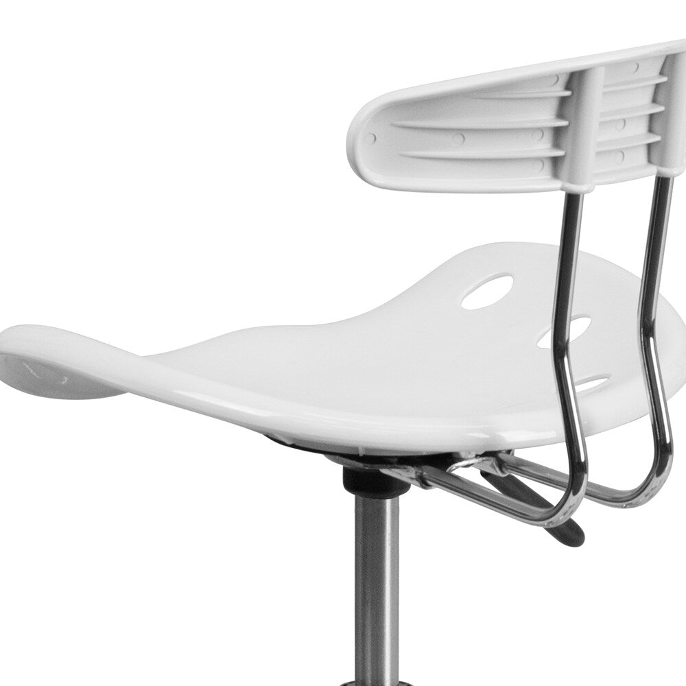 Chaise de travail pivotante blanche et chromée vibrante avec siège tracteur