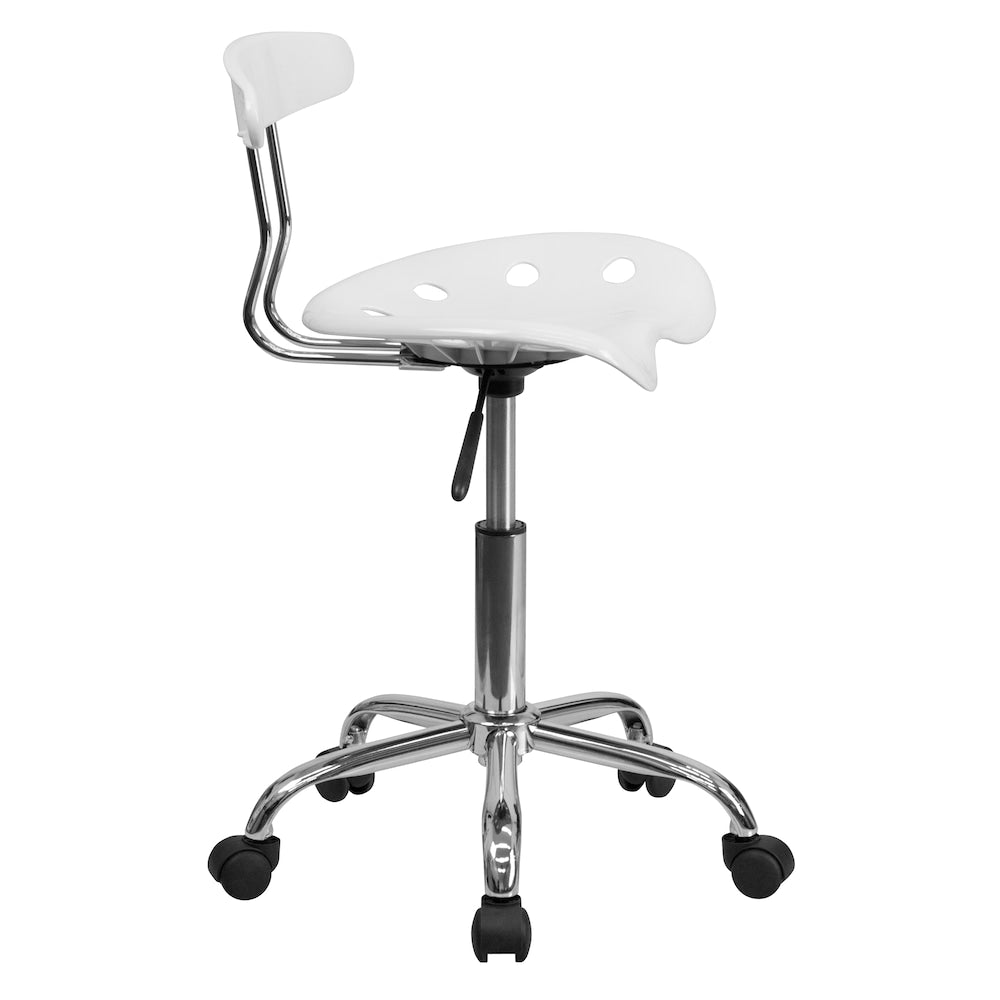 Chaise de travail pivotante blanche et chromée vibrante avec siège tracteur