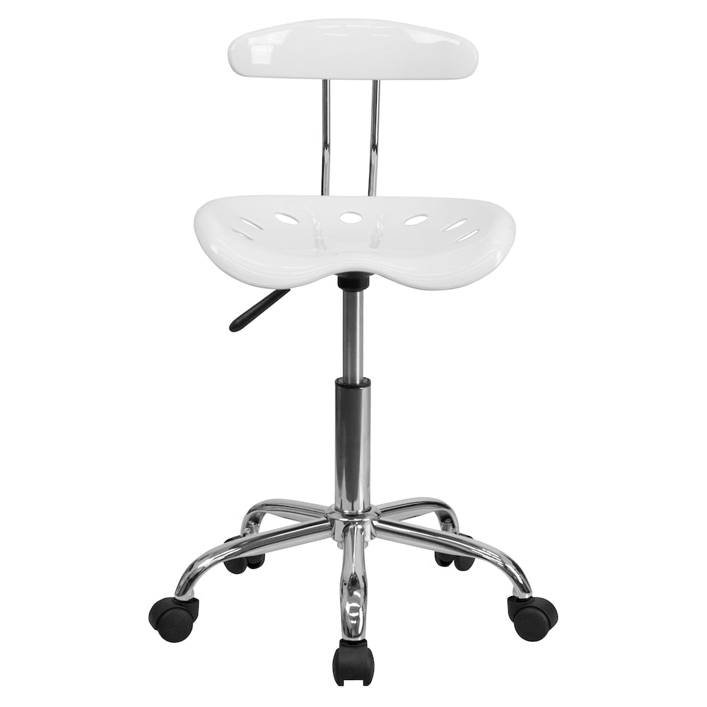 Chaise de travail pivotante blanche et chromée vibrante avec siège tracteur