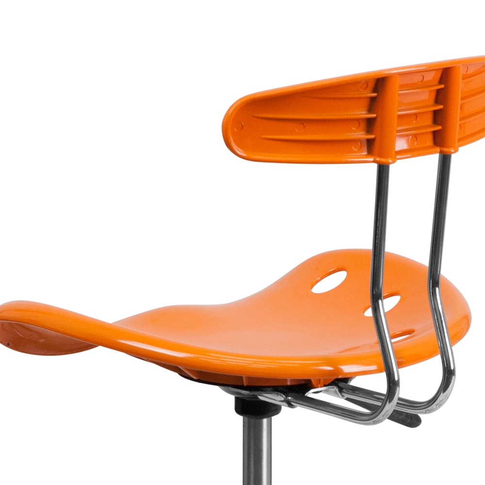 Tabouret de dessinateur orange vif et chromé avec siège de tracteur