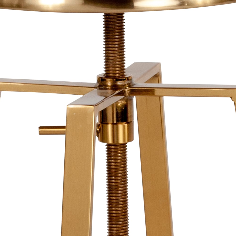 Tabouret de bar de style industriel Toledo avec siège pivotant et réglable en hauteur en finition dorée