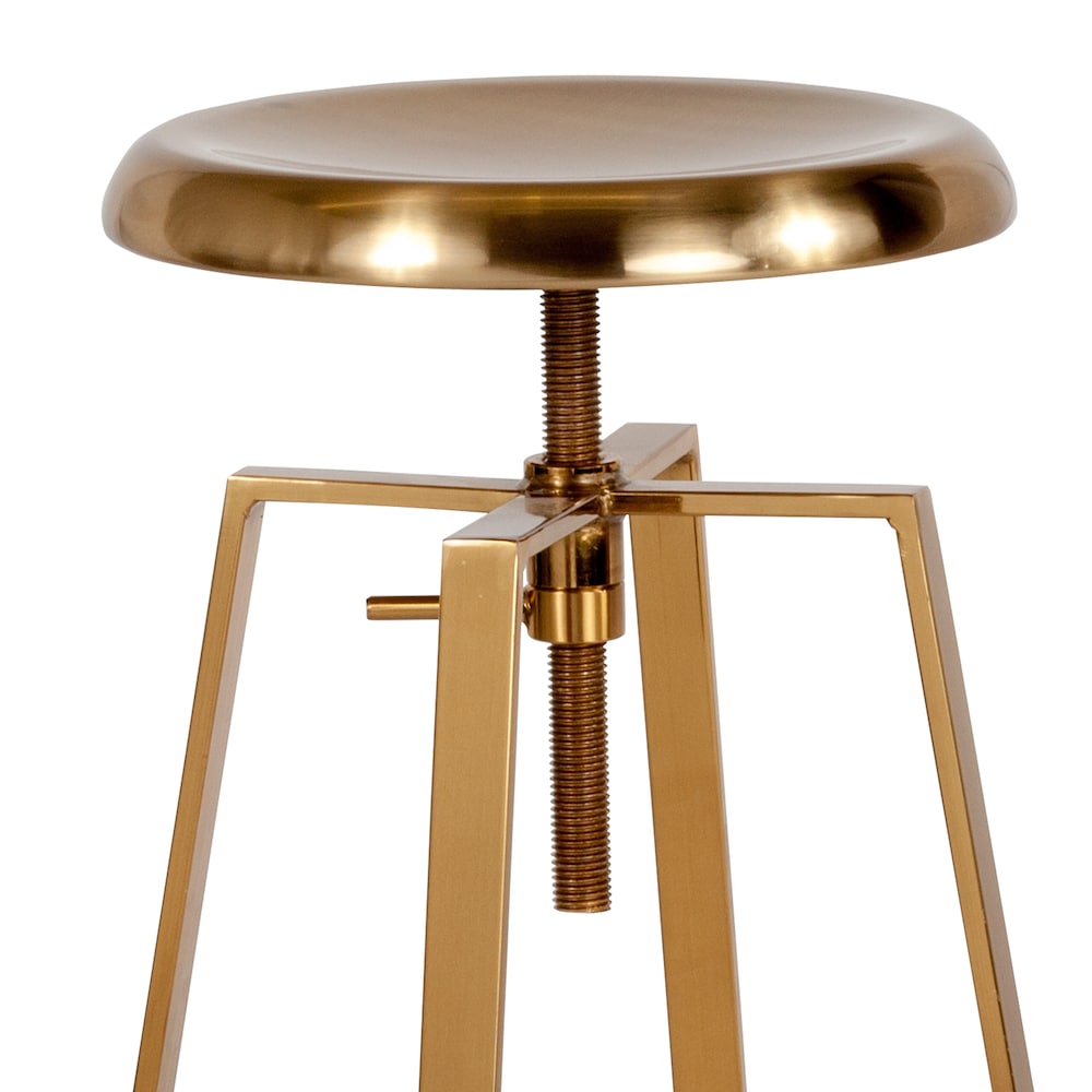 Tabouret de bar de style industriel Toledo avec siège pivotant et réglable en hauteur en finition dorée