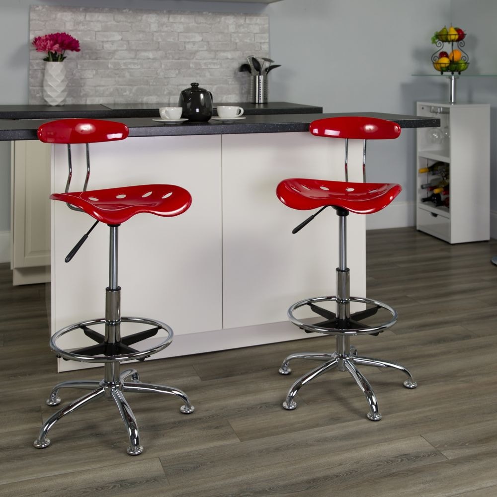 Vibrant Red and Chrome Drafting Stool with Tractor Seat