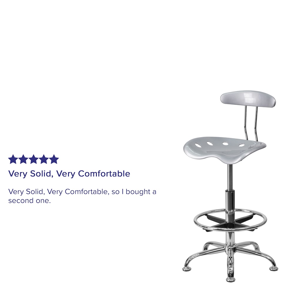 Tabouret de dessinateur en argent et chrome vibrant avec siège de tracteur