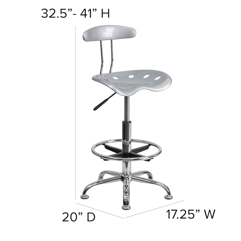 Tabouret de dessinateur en argent et chrome vibrant avec siège de tracteur