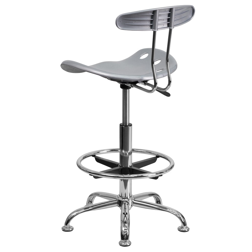 Tabouret de dessinateur en argent et chrome vibrant avec siège de tracteur