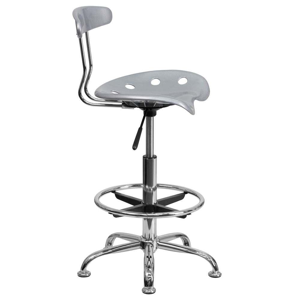 Tabouret de dessinateur en argent et chrome vibrant avec siège de tracteur