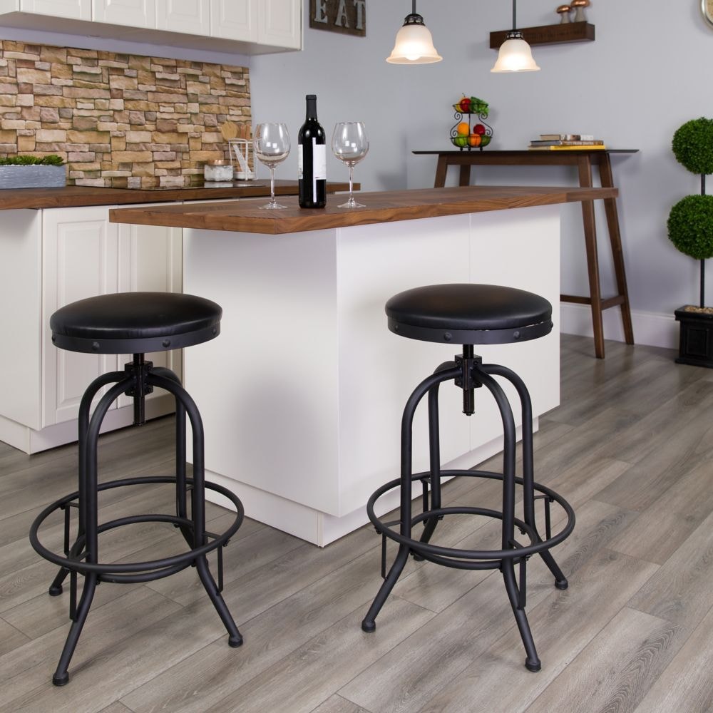 30'' Barstool with Swivel Lift Black Leather Seat