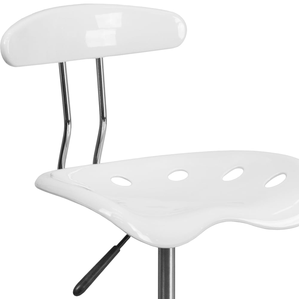 Tabouret de dessinateur blanc vibrant et chromé avec siège de tracteur