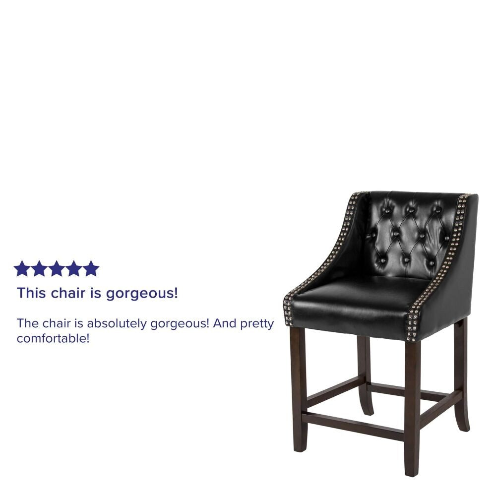 24" Black Leather/Wood Stool